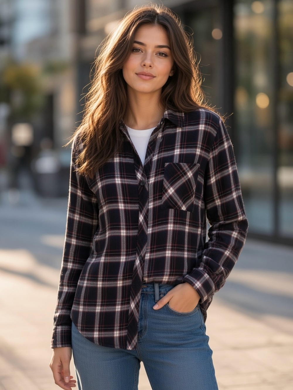 Rails cotton flannel blue, maroon,and white plaid long sleeve shirt